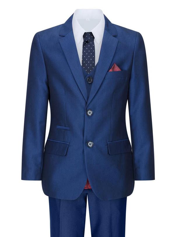 Paul Andrew Boys 3 Piece Shiny Royal Blue Classic Suit