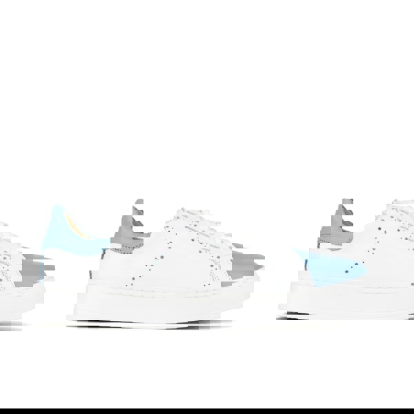 Embassy London Serena - White & Blue - Women’s Leather Trainer with Brogue Details