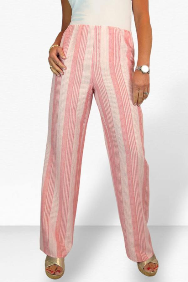 Paulo Due Women's Striped Elasticated Waist Wide Leg Trousers