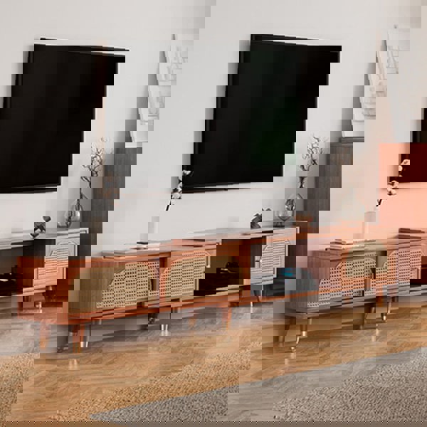 Kirsten Rattan TV Stand, Rubber Wood-Rit Concept-Oak-Rit Concept