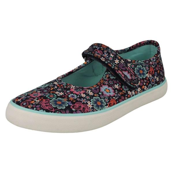 Start-rite Girls Startrite Floral Detailed Mary Jane Canvas Shoes Busy Lizzy