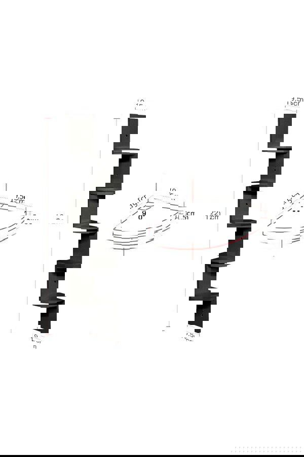 Living and Home 5-Tier Wooden Zigzag Floating Corner Shelves Black Bookshelf