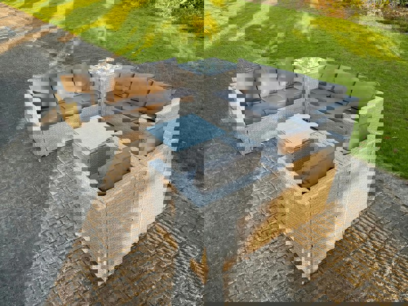 Fimous Light Grey Corner Rattan Garden Outdoor Sofa Set Chairs Sofa Side Table Square Coffee Table 8 Seater