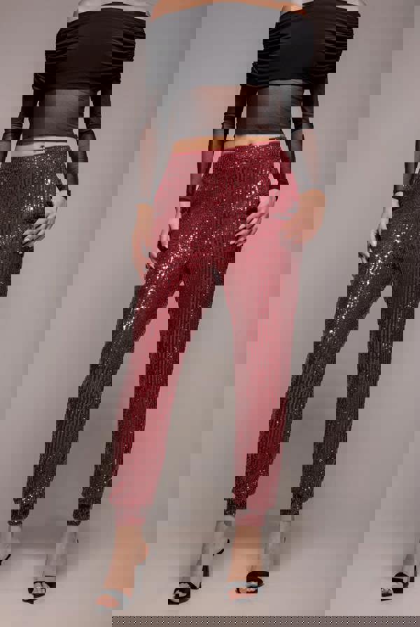 Sequin Cuffed Ankle Trouser - Wine TR360