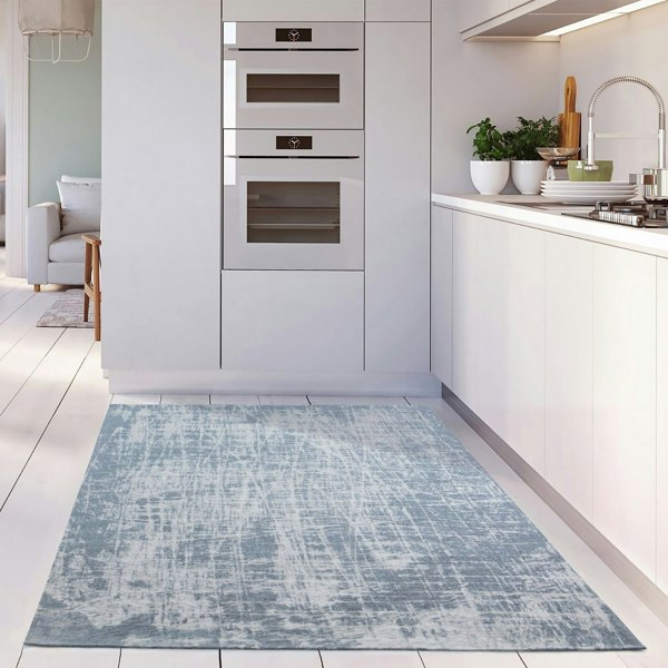 Machine Washable Flatweave Rug Striped Blue