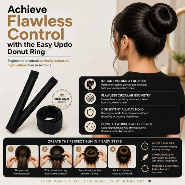 Aquarius Hair Bun Maker Donut Ring Black Lightweight Easy Updo Styling Tool Ring