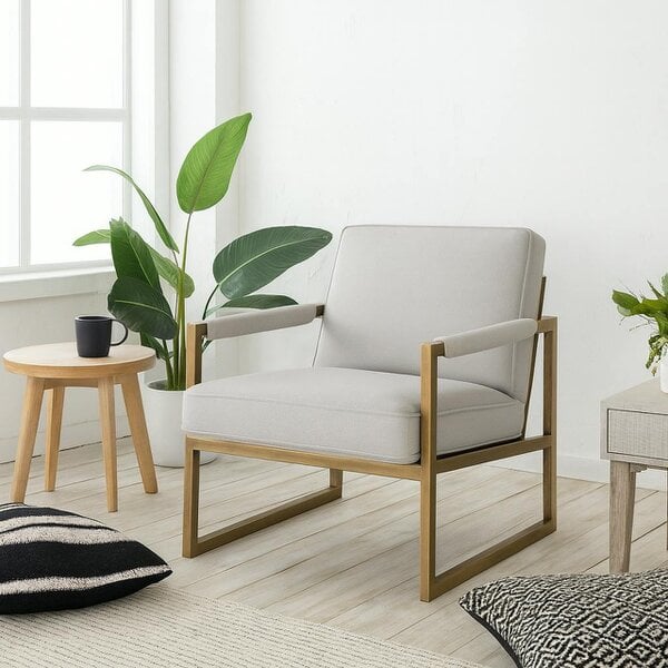 Wyld Haus Torino Cream Chenille and Bronze Armchair