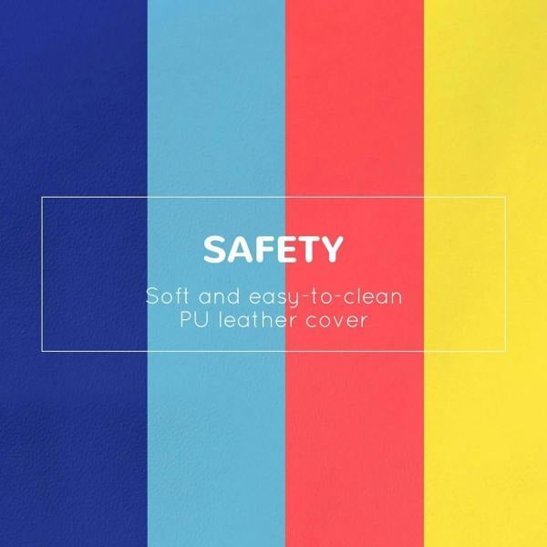 Close-up of colorful PU leather covered foam climbing blocks in blue, red, and yellow