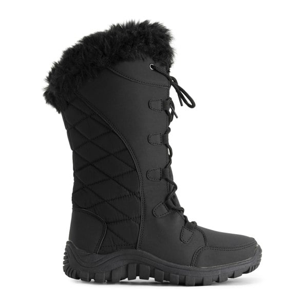 VIVA Women's Quilted Lace Up Waterproof Black Outdoor Cuff Snow Rain Boot