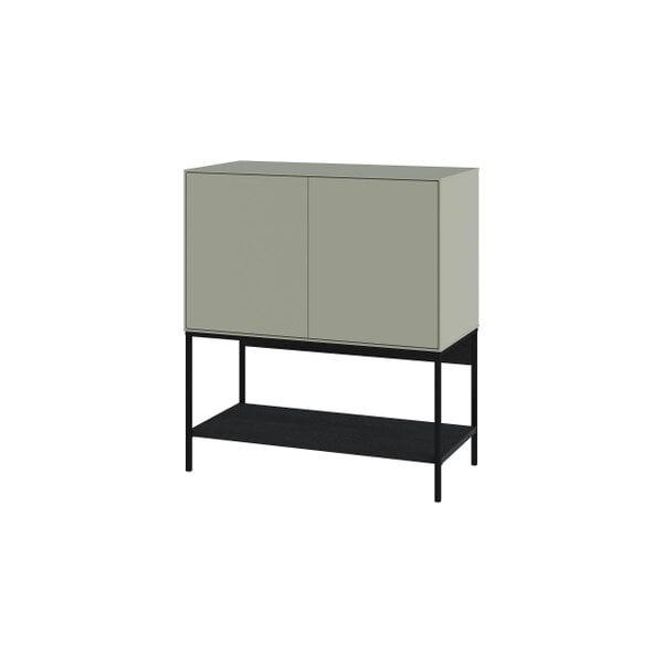 Decortie Amira 80cm Modern Console Table, Small Sideboard with Metal Legs & Push-to-Open Doors - Ash Green and Black Wood