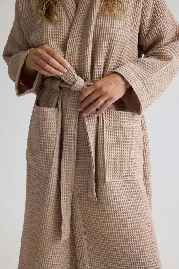 Pretty You London Waffle Kimono Robe In Summer Sand
