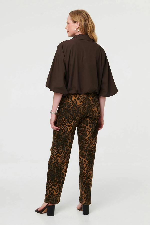 Brown | Zip Front 3/4 Sleeve Cropped Jacket