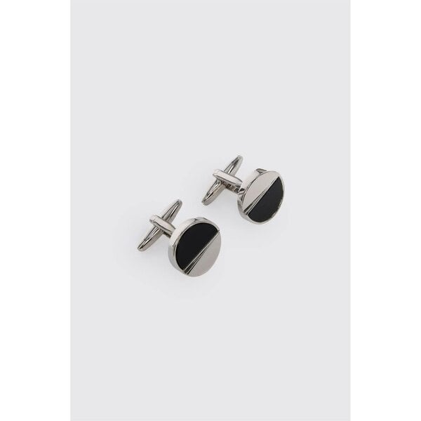 Limehaus Silver Round Onyx Split Cufflinks