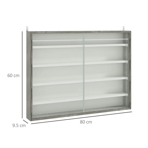 Wyld Haus Kasofa Wood And Glass Grey Wood Grain 5 Tier Wall Display Cabinet With Adjustable Shelves 60 x 80 cm