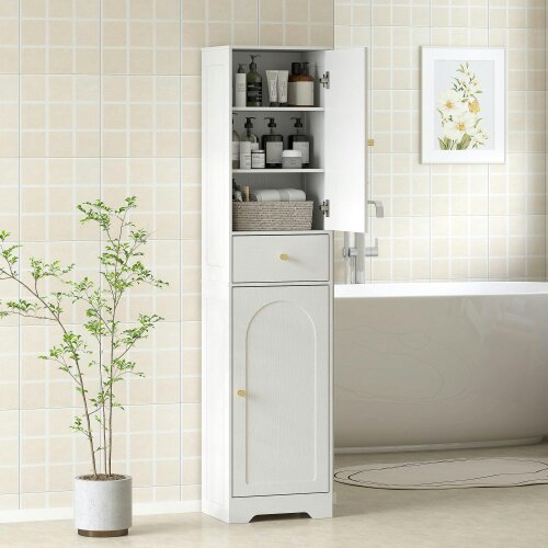 Wyld Haus Remodi Tall Bathroom Storage Cabinet With Arched Door Design White