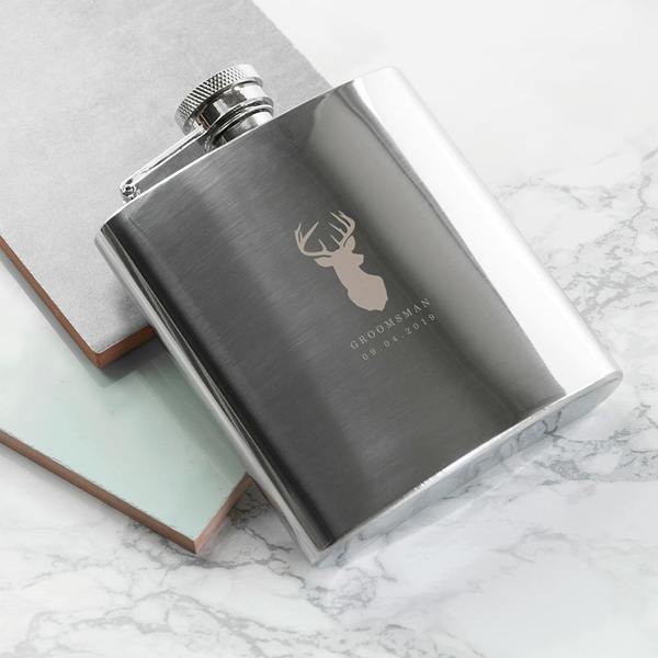 Abode Home & Gifts Personalised Stag Stainless Steel Hip Flask