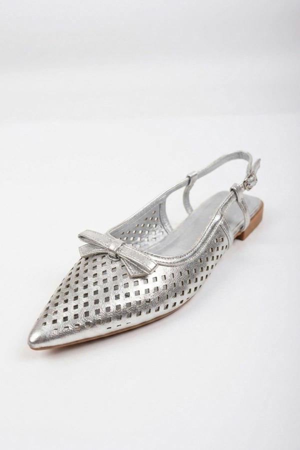 Anouk Metallic Cut Out Bow Slingback Flats - Silver