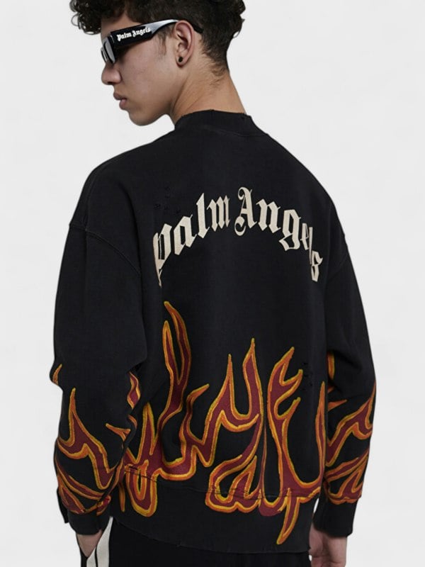 Palm Angels Gd Graffiti Flames Crewneck Black