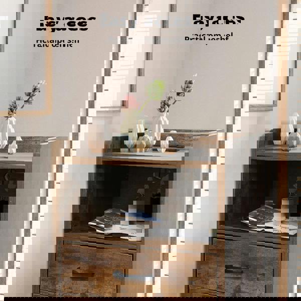 Levede Bedside Table Nightstand USB Charger Outlet RGB LED 3 Drawers Storage