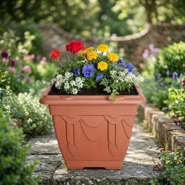 30cm Brown Decretive Terracotta Venetian Square Flower Planters