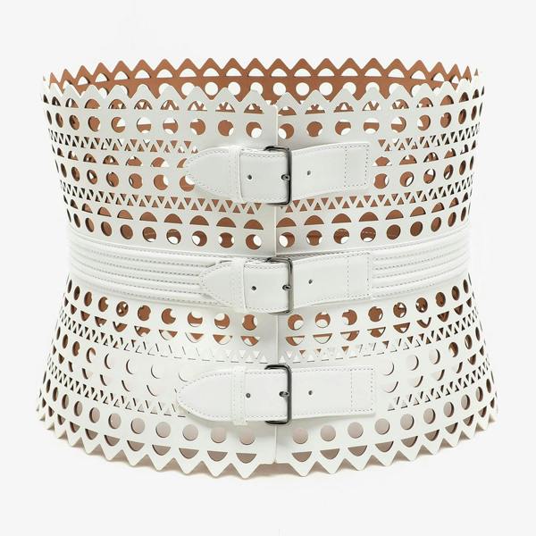 Alaia Vienne corset belt in white signature perforated leather