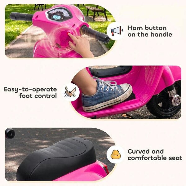 Vespa Licensed 6V Kids Electric Motorbike Ride On Motorcycle Battery Powered for 18-36 Months with Horn, Pink
