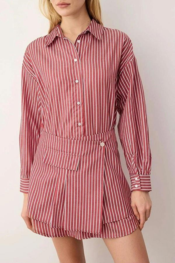 WOVCOR Striped Mini Woven Dress with Shirt Detail