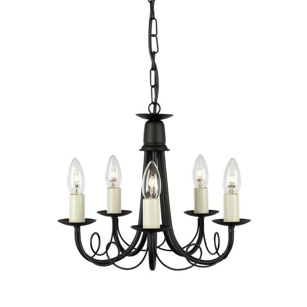 5 Bulb Chandelier Hanging Pendant LIght Black LED E14 60W Bulb Loops