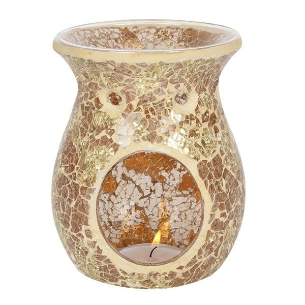 Serano Large Gold Crackle Glass Oil Burner and Wax Warmer