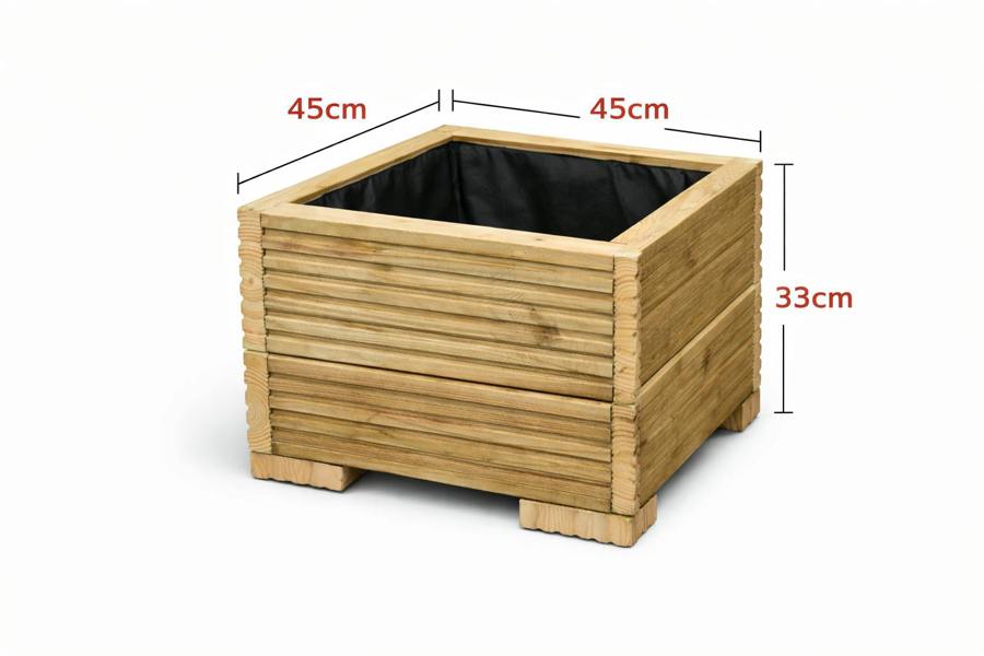 Square decking planter 45cm x 45cm x 33cm with dimension overlay