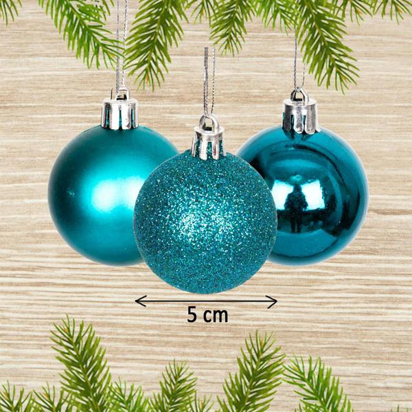 Shatchi 5cm Shatterproof Teal Blue Christmas Baubles Set for Tree and Festive Display