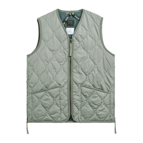 TAION Military V Neck Ripstop Down Vest - Dark Sage Green