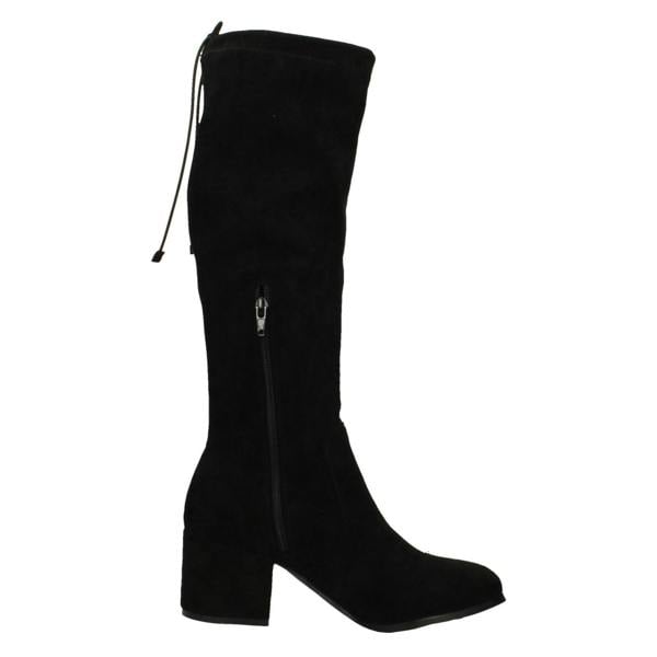 Spot On Ladies Spot On Mid Block Heel High Leg Boot with Back Tie and Inside Zip F51246