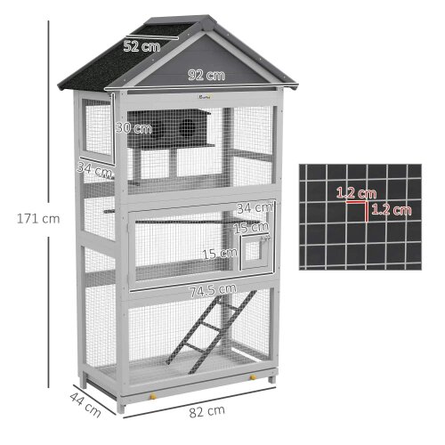 Wooden Bird Cage, with Stand, for Finches, Parakeets, Small birds - Grey