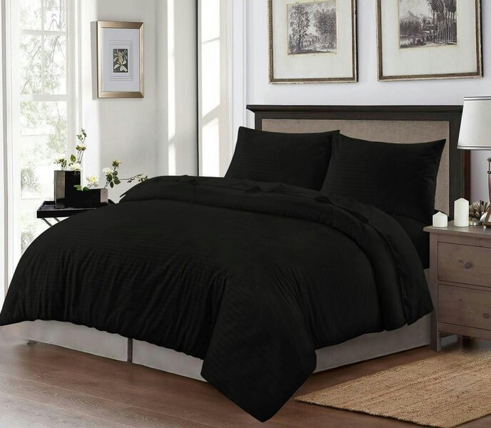 Night Zone Embossed Stripe Microfibre Duvet Cover Set – Soft Touch Hotel Style Bedding