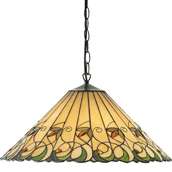 Tiffany Glass Hanging Ceiling Pendant Light Bronze & Amber Floral Shade i00127 Loops