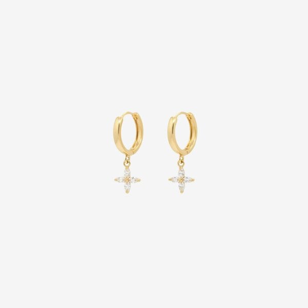 Uchi & Soto Kinmokusei Gold Flower Drop Huggie Hoop Earrings