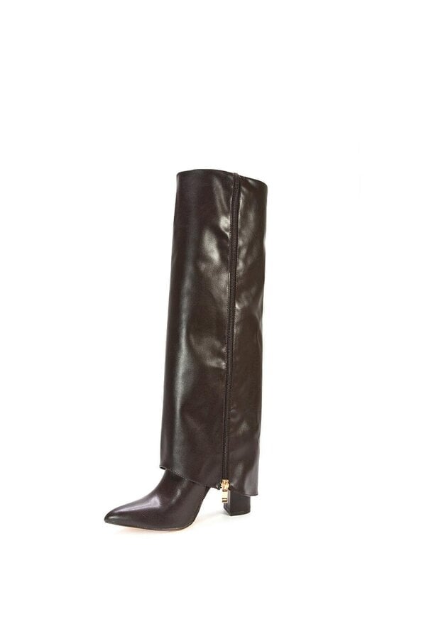 XY LONDON Knee High Boots Fold Over Point Toe Deco Zip