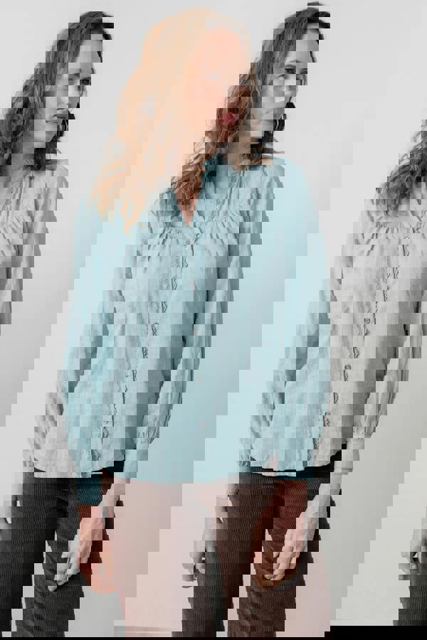 Lily & Me Wayfaring Cotton Check Blouse Ice Blue