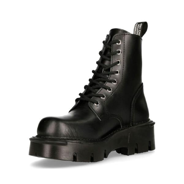 New Rock Unisex Black Gothic Military Biker Boots- MILI084N-S3