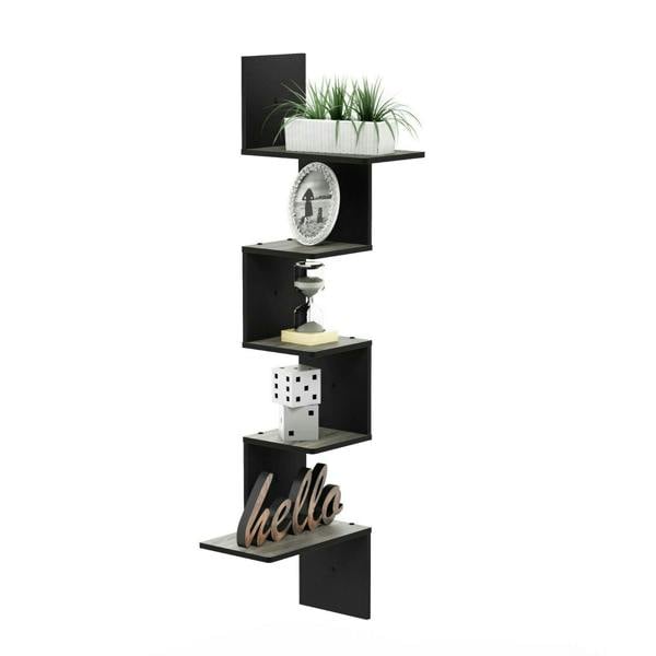 WALPLUS Rossi Modern 5-Tier Wall Floating Corner Shelf, French Oak Grey/Black perfect for organized storage and display