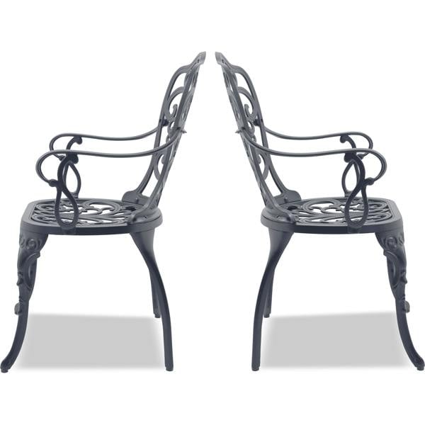 Homeology BANGUI 2-Large Garden and Patio Bistro Chairs with Armrests in Cast Aluminium Grey