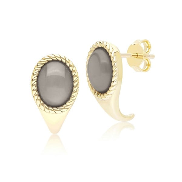 Gemondo Classic Oval Black Moonstone Drop Stud Earrings in 9ct Yellow Gold
