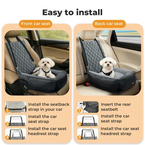 Skylos Dog Booster Car Seat Travel Carrier Plush Bed Basket Portable Pet Grey