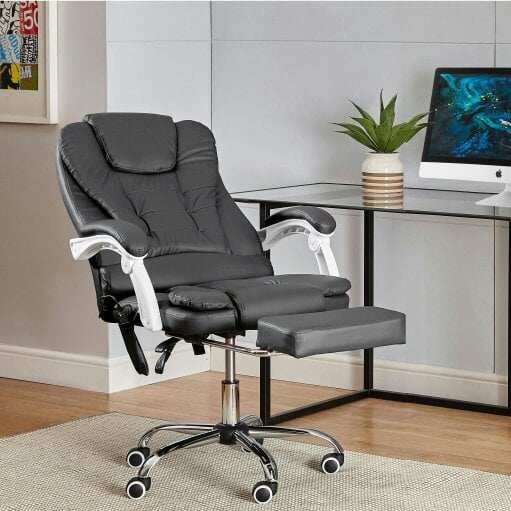 Neo Dark Grey Faux Leather Office Chair With Footrest & Massage Function