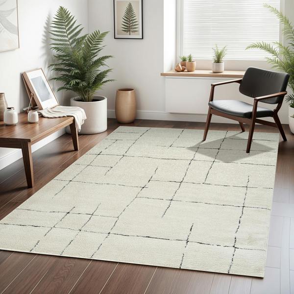 Livabliss Freud-Modern Ivory Black High Pile Rug