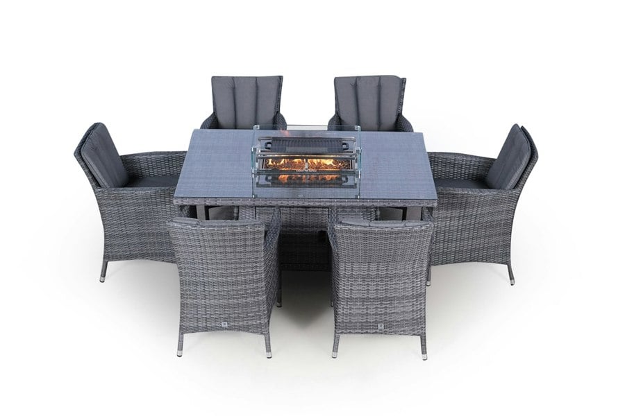 Giardino Savannah Fire Pit 6 Seater Rectangle Rattan Dining Set