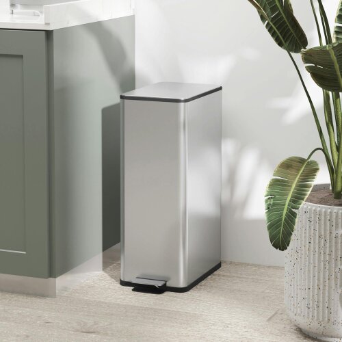 HOMCOM 20L Kitchen Pedal Bin, Slim Rubbish Bin with Soft-Close Lid - Silver