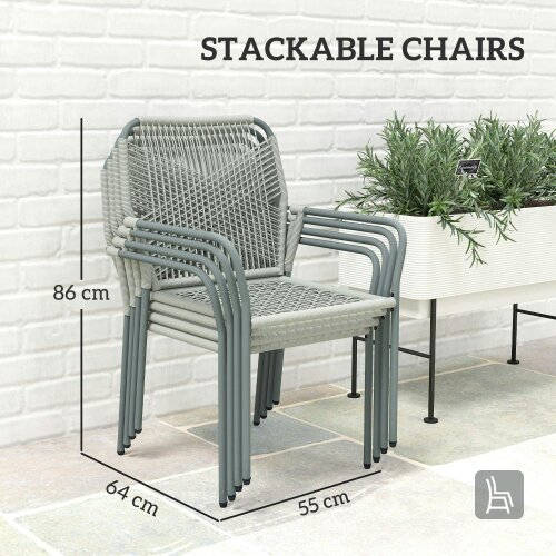 Wyld Haus Rolapa Rattan Rope Grey 4 Seater Outdoor Garden Dining Set With Stackable Chairs