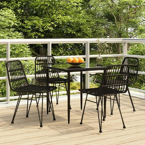 Berkfield 5 Piece Garden Dining Set Black Poly Rattan